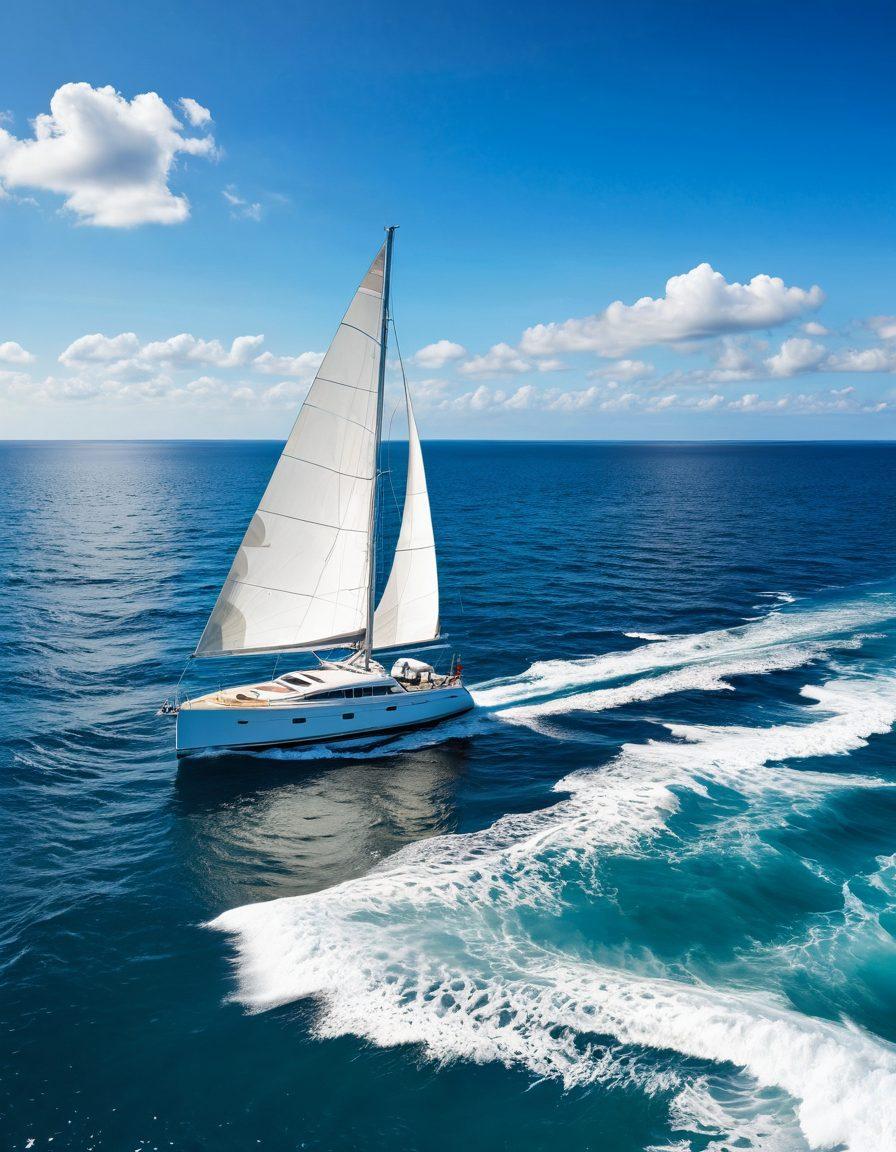 A serene seascape featuring a luxurious yacht gracefully sailing across gentle waves under a bright blue sky. Incorporate subtle elements of insurance protection, such as a shield superimposed over the yacht, symbolizing safety. Add a compass and a map in the foreground to represent guidance and navigation in yacht insurance. Include vibrant colors to enhance the inviting feel of the water. super-realistic. vibrant colors. 3D.